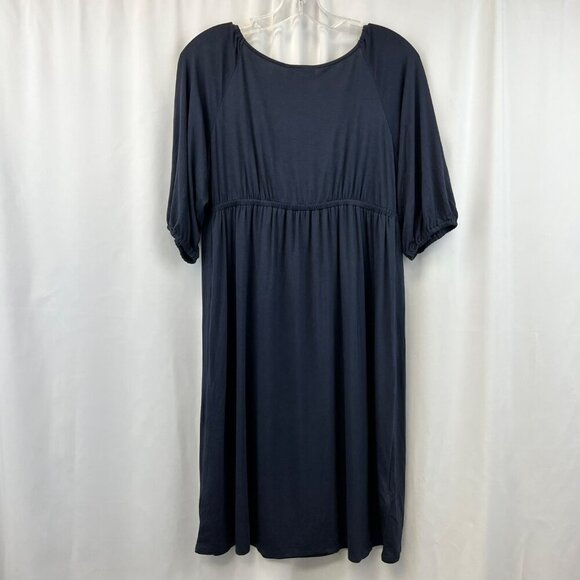 Ann Taylor Loft A-Line Dress Short Sleeve Crochet Trim Navy Size Medium New - Picture 5 of 8